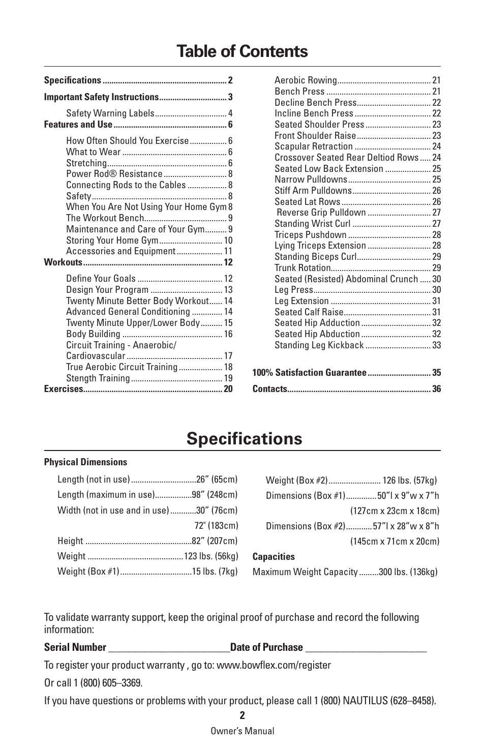 Bowflex Classic Home Gym User Manual | Page 2 / 36