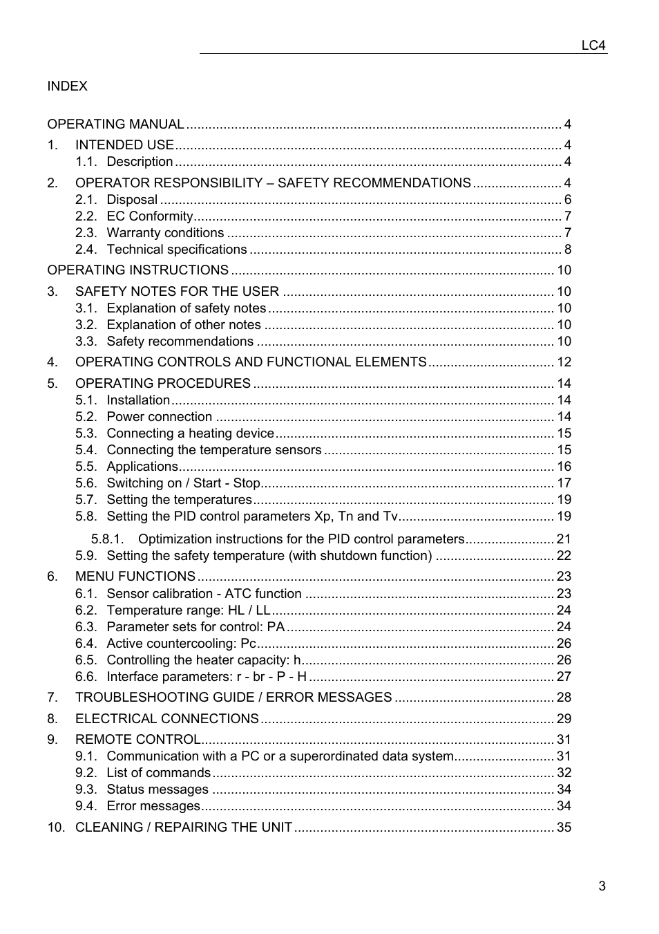 JULABO LC 4 Temperature controller User Manual | Page 3 / 35