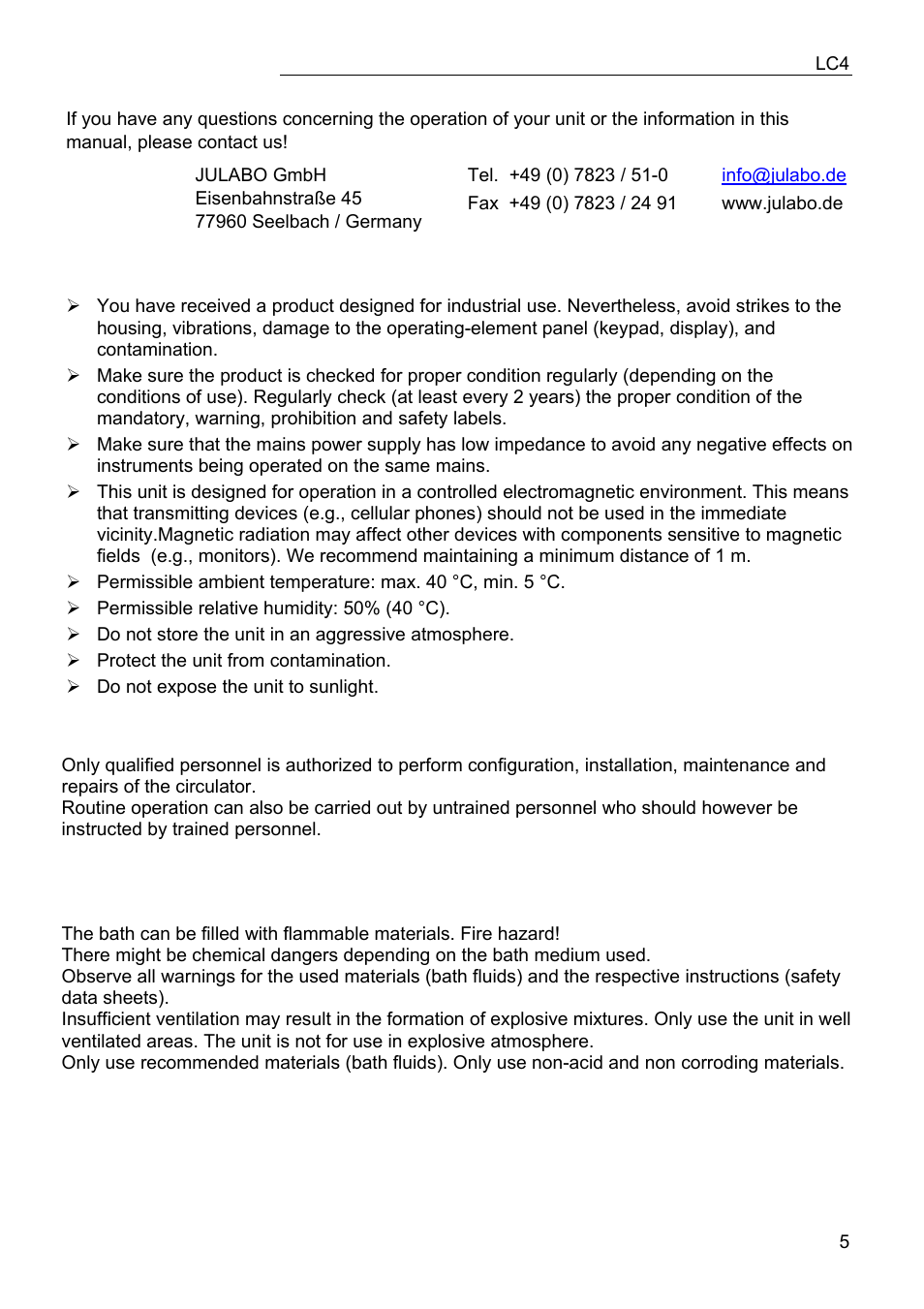 JULABO LC 4 Temperature controller User Manual | Page 5 / 35