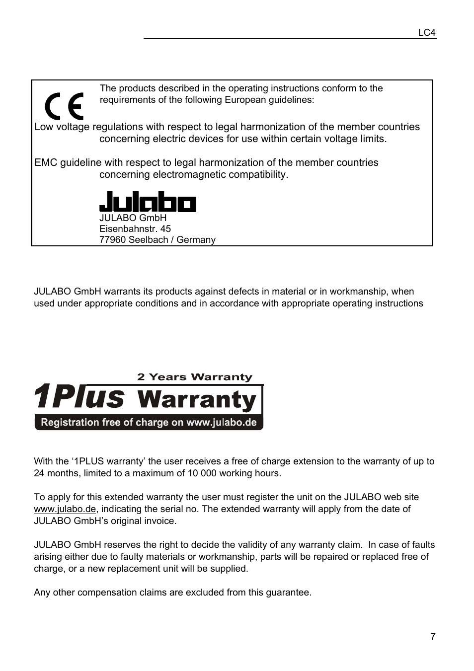 JULABO LC 4 Temperature controller User Manual | Page 7 / 35