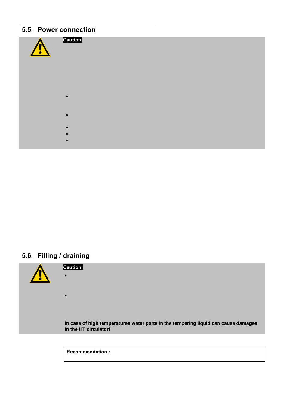 Power connection, Filling / draining | JULABO HT60-M3 High Temperature Circulator User Manual | Page 30 / 70