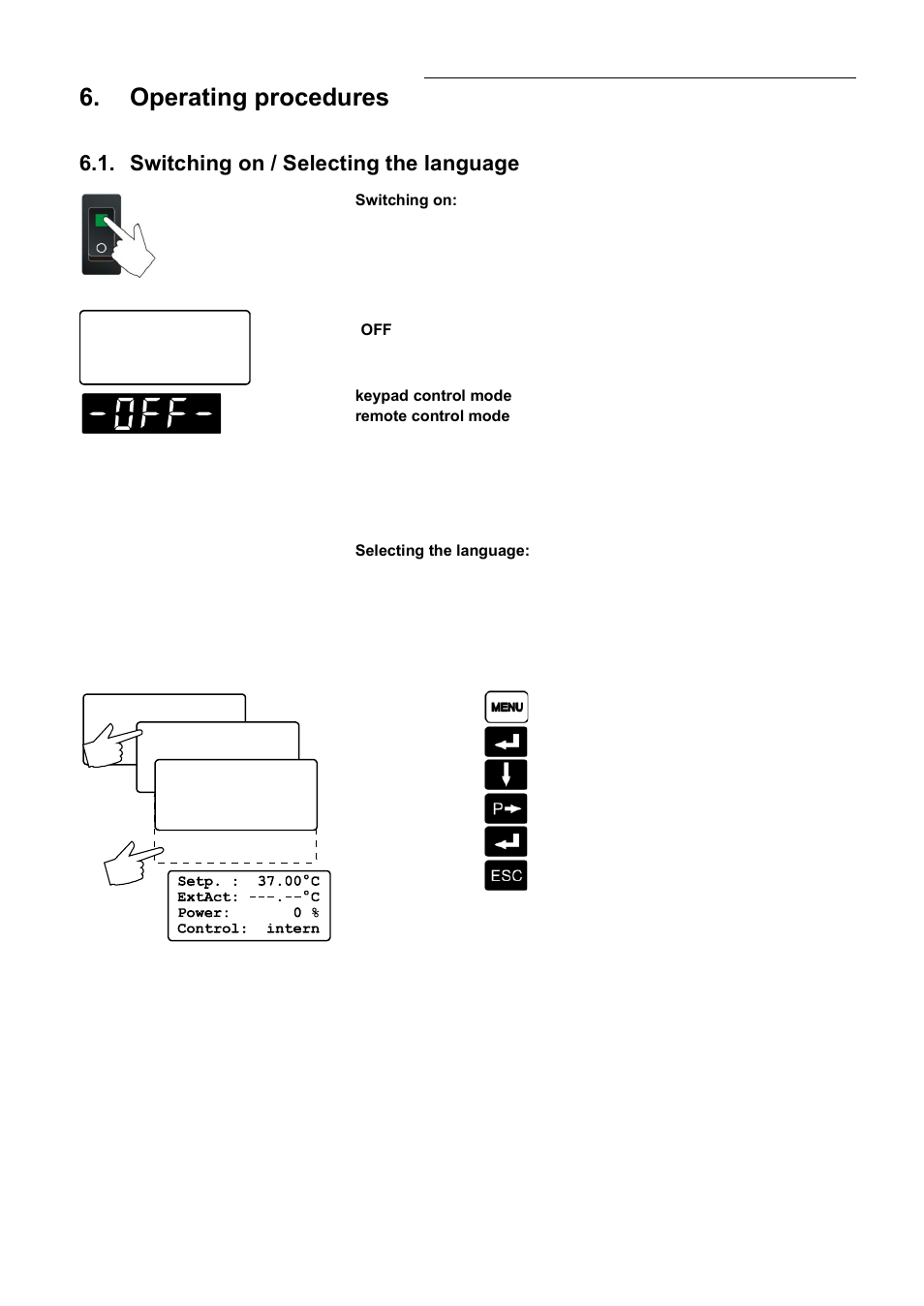 Operating procedures, Switching on / selecting the language | JULABO HT60-M3 High Temperature Circulator User Manual | Page 35 / 70