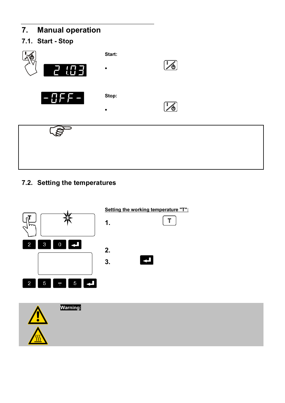 Manual operation, Start - stop, Setting the temperatures | JULABO HT60-M3 High Temperature Circulator User Manual | Page 36 / 70