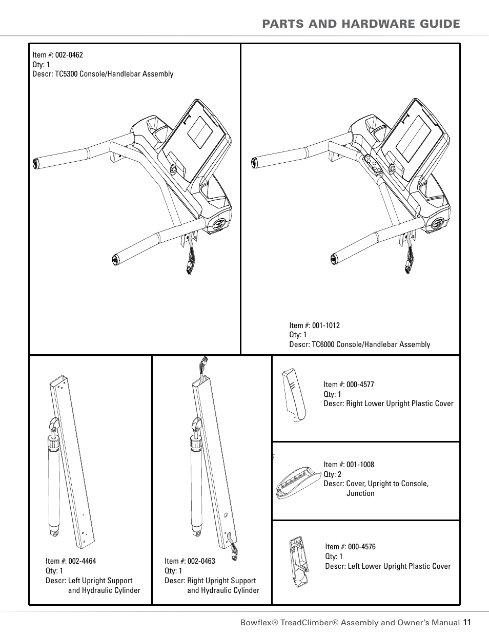 Parts and hardware guide | Bowflex TC5300 User Manual | Page 15 / 76