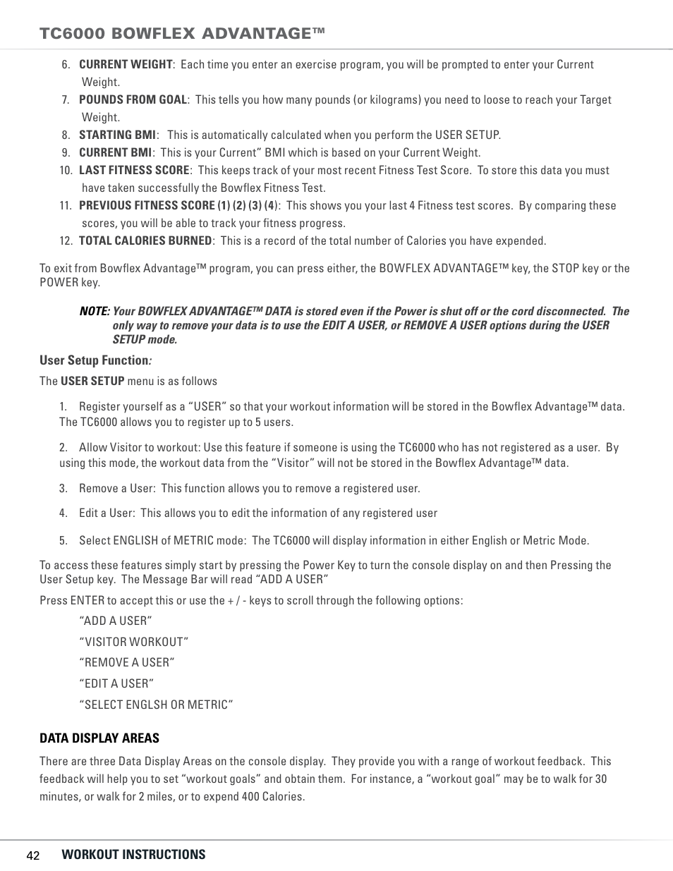 Tc6000 bowflex advantage | Bowflex TC5300 User Manual | Page 46 / 76