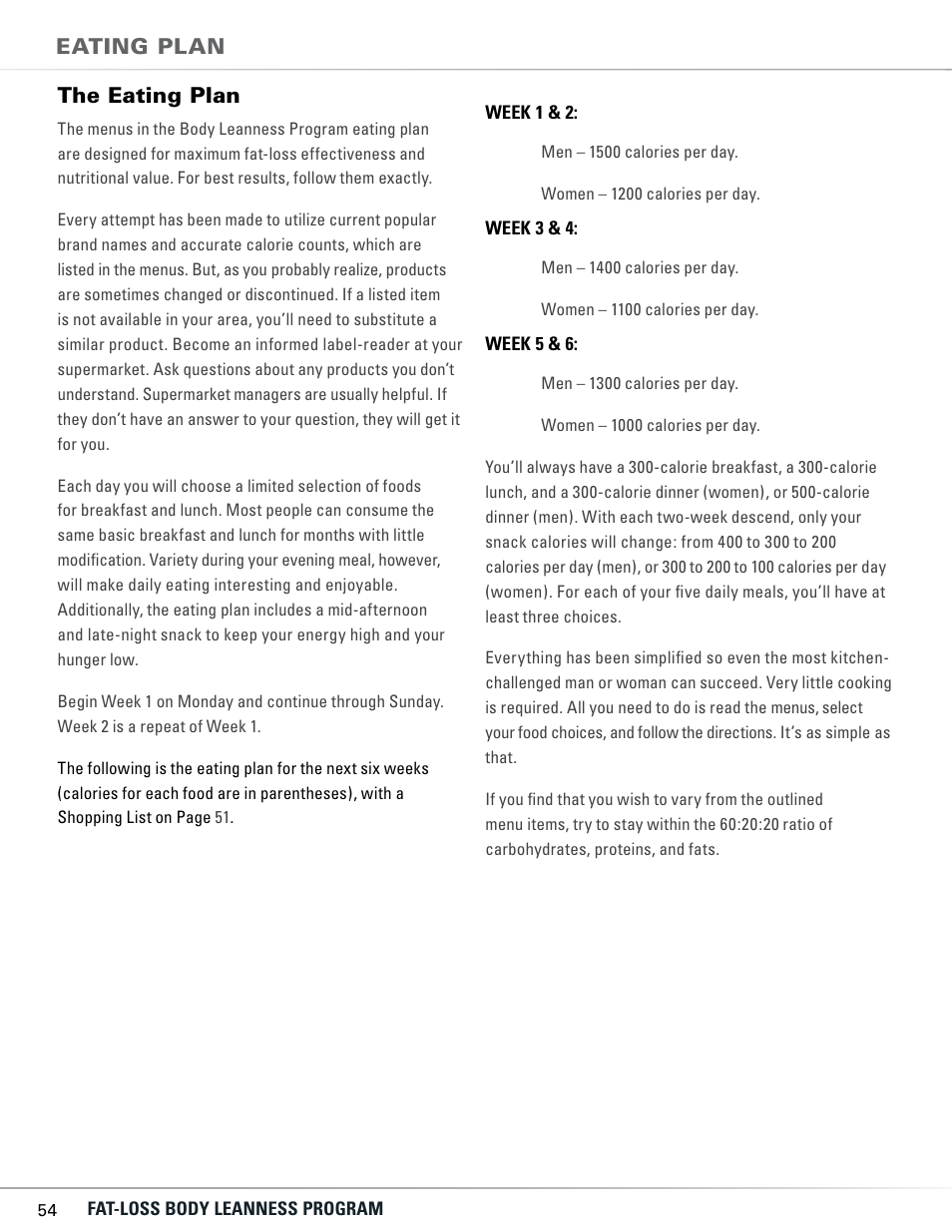 The eating plan, Eating plan | Bowflex TC5300 User Manual | Page 58 / 76