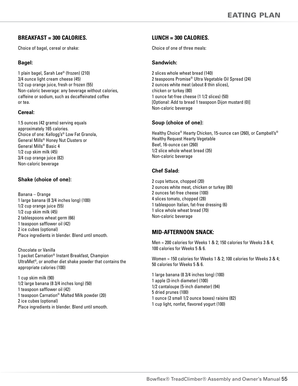 Eating plan | Bowflex TC5300 User Manual | Page 59 / 76