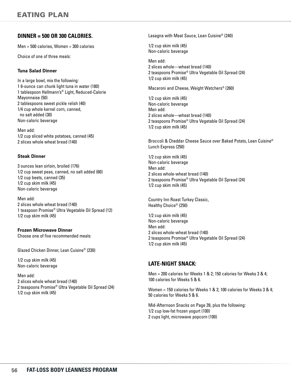 Eating plan, Late-night snack | Bowflex TC5300 User Manual | Page 60 / 76
