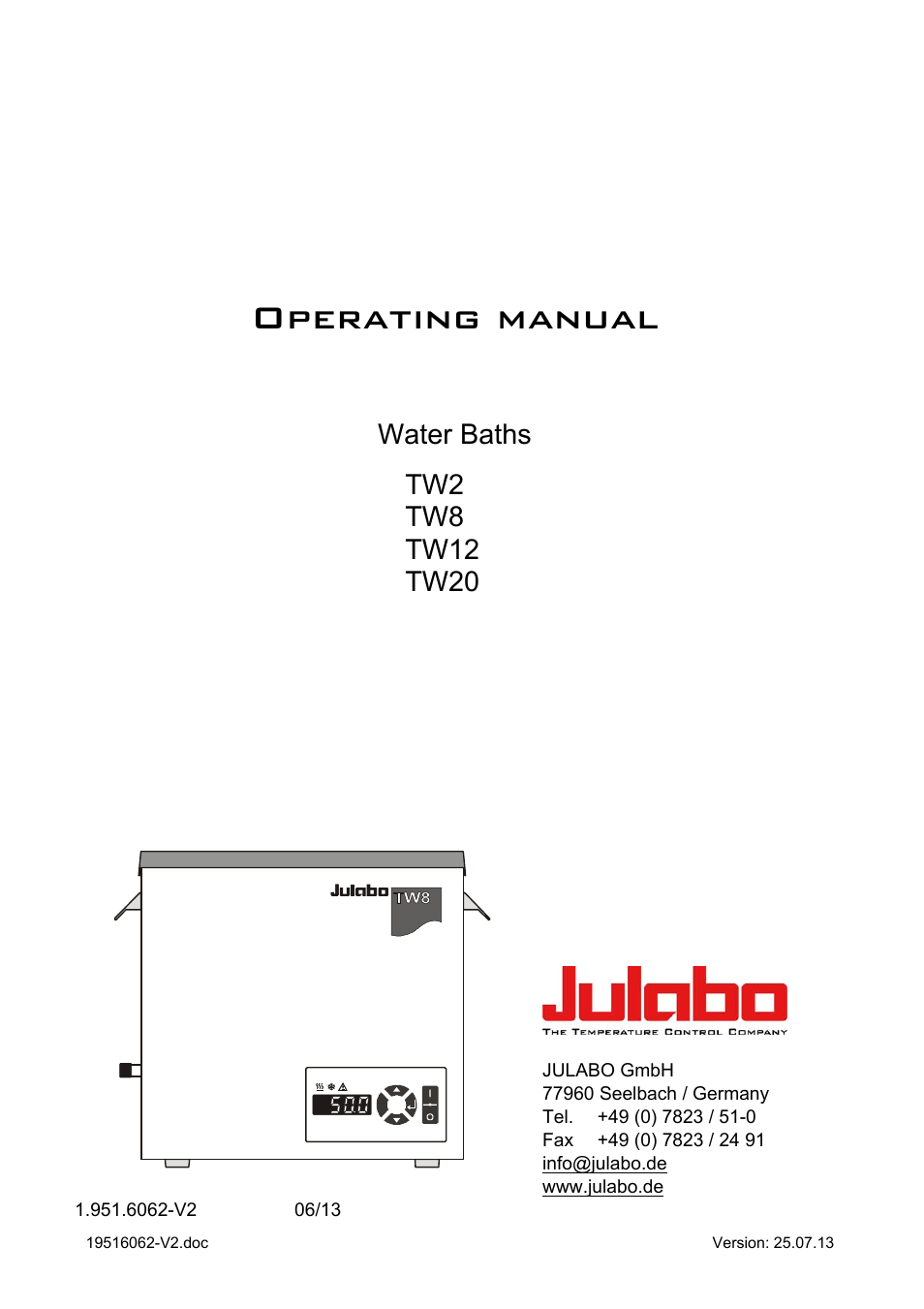 JULABO TW20 Water Baths User Manual | 22 pages