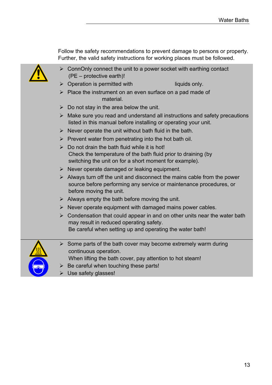 Safety recommendations | JULABO TW20 Water Baths User Manual | Page 13 / 22