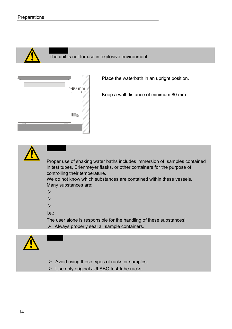 Preparations | JULABO TW20 Water Baths User Manual | Page 14 / 22