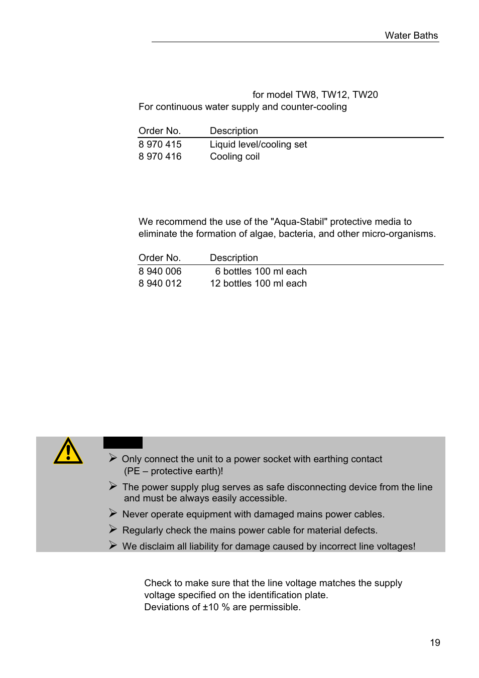 Operating procedures | JULABO TW20 Water Baths User Manual | Page 19 / 22