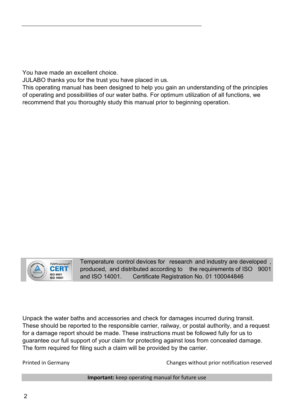 JULABO TW20 Water Baths User Manual | Page 2 / 22