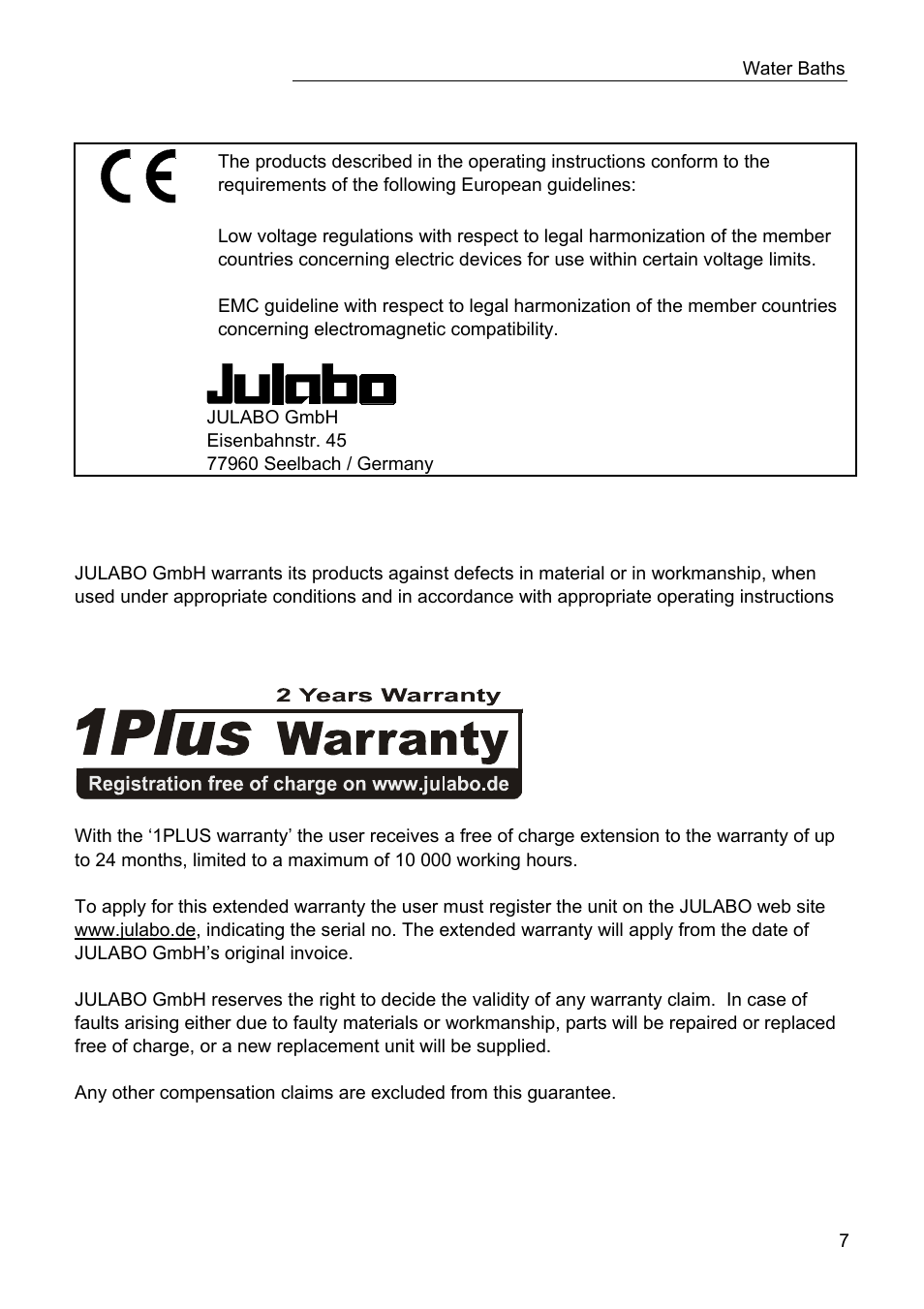 JULABO TW20 Water Baths User Manual | Page 7 / 22