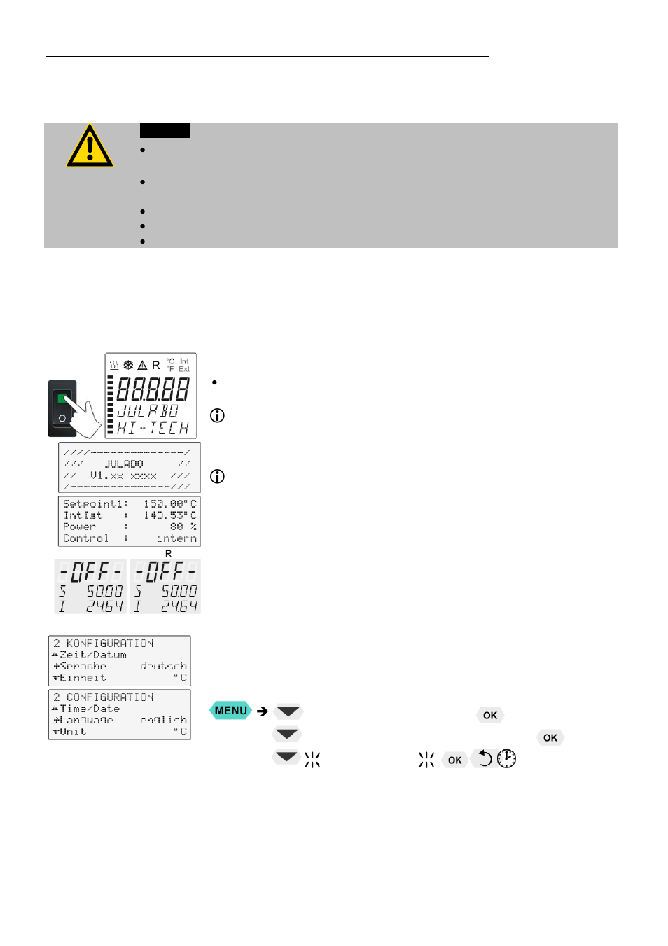 Operating procedures 6.1. power connection, Switching on / selecting the language | JULABO SL-14K Calibration Baths User Manual | Page 22 / 88