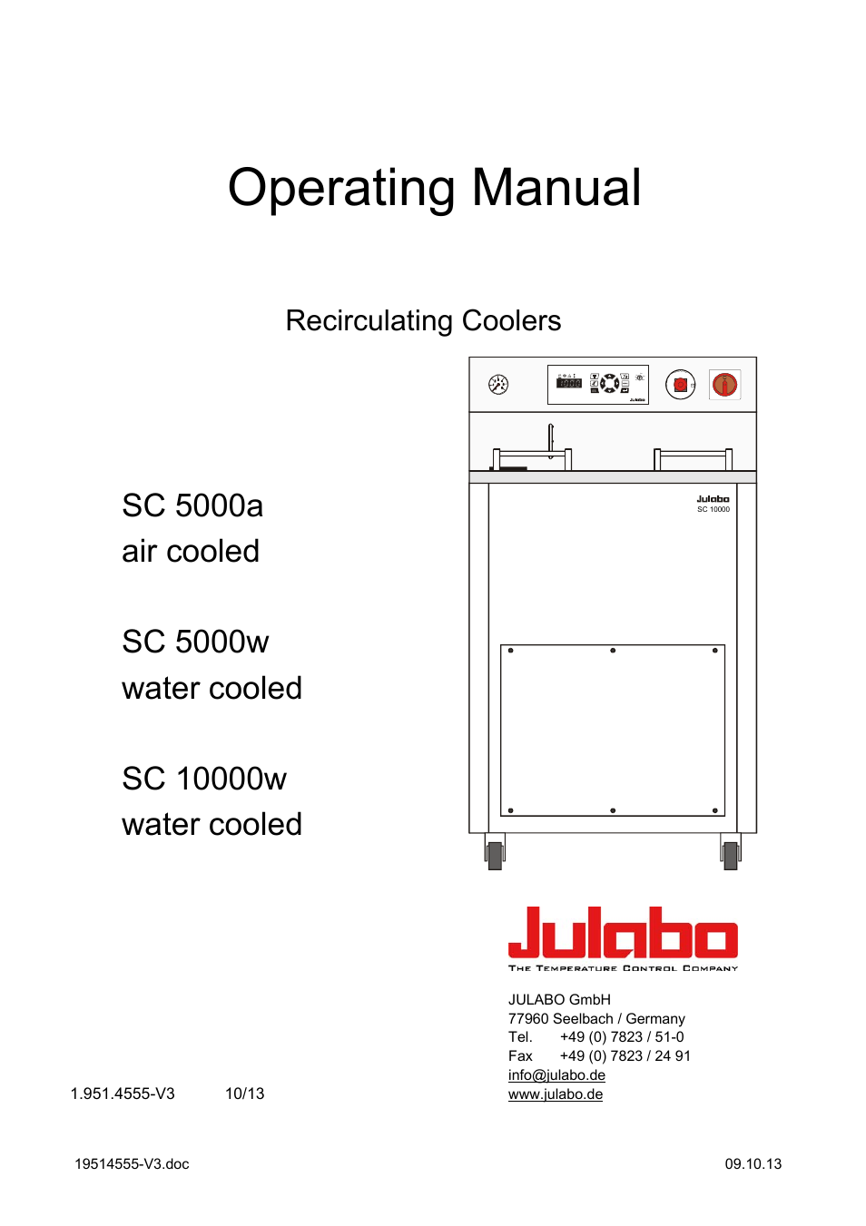 JULABO SC 10000w Eco-Series Recirculating Coolers User Manual | 48 pages