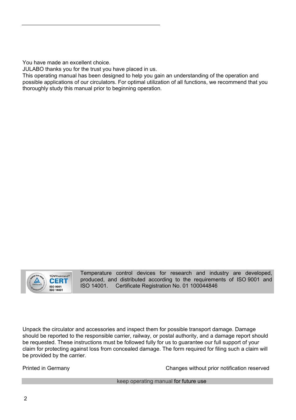 JULABO SC 10000w Eco-Series Recirculating Coolers User Manual | Page 2 / 48