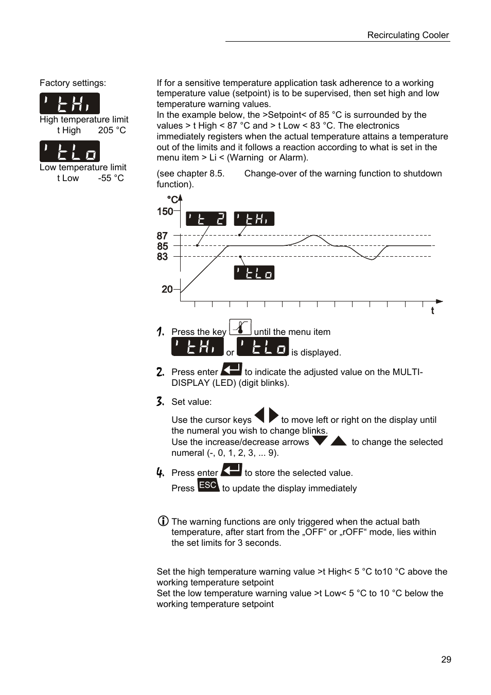 High and low temperature warning functions | JULABO SC 10000w Eco-Series Recirculating Coolers User Manual | Page 29 / 48
