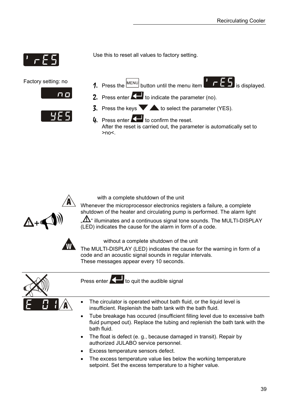 Troubleshooting guide / error messages | JULABO SC 10000w Eco-Series Recirculating Coolers User Manual | Page 39 / 48