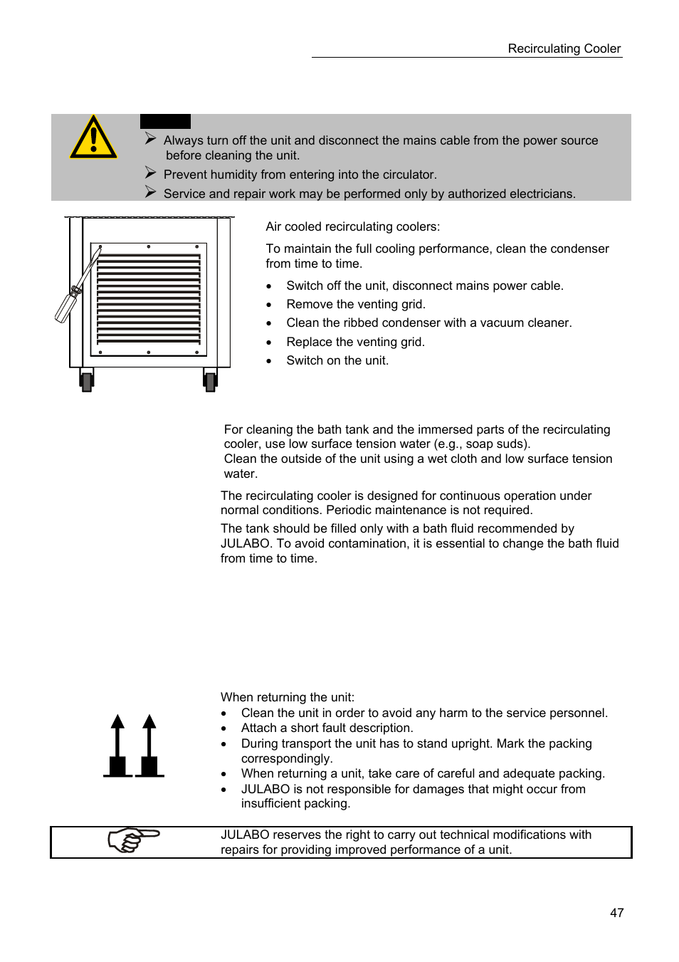 Cleaning / repairing the unit | JULABO SC 10000w Eco-Series Recirculating Coolers User Manual | Page 47 / 48