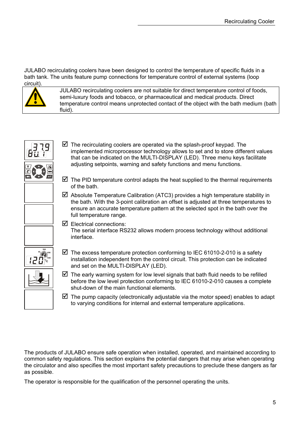 Pid2, Pump, Operating manual 1. intended use | Rs232, Operator responsibility – safety instructions | JULABO SC 10000w Eco-Series Recirculating Coolers User Manual | Page 5 / 48