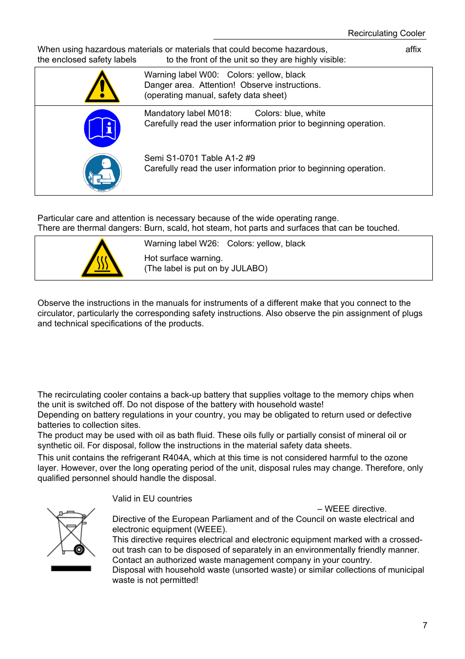 Disposal | JULABO SC 10000w Eco-Series Recirculating Coolers User Manual | Page 7 / 48