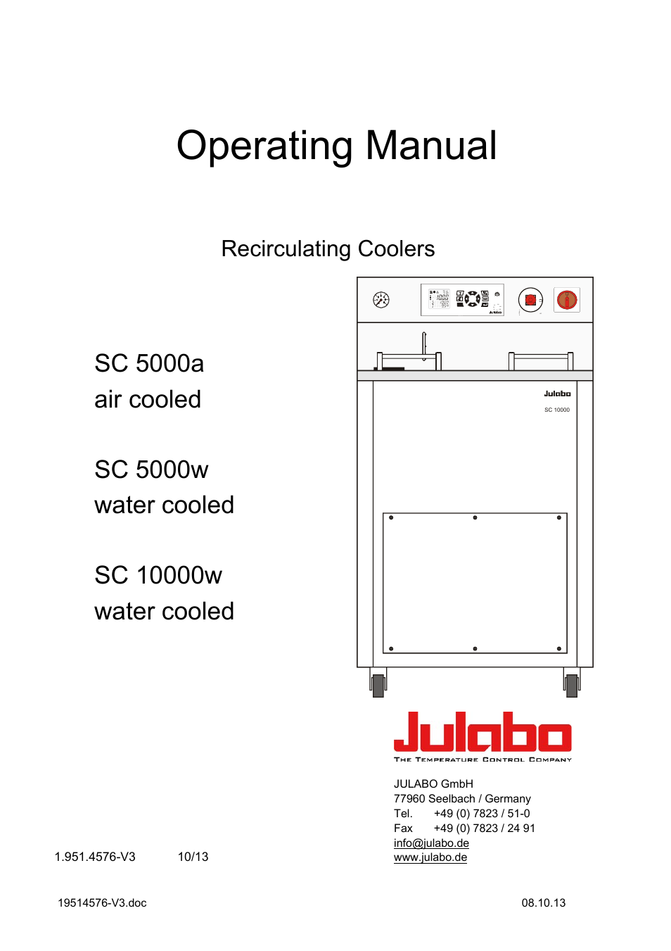 JULABO SC 10000w Professional Series Recirculating Coolers User Manual | 77 pages