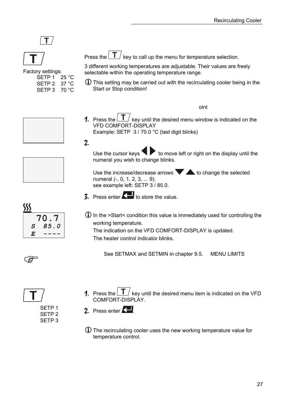 Setting the temperatures | JULABO SC 10000w Professional Series Recirculating Coolers User Manual | Page 27 / 77