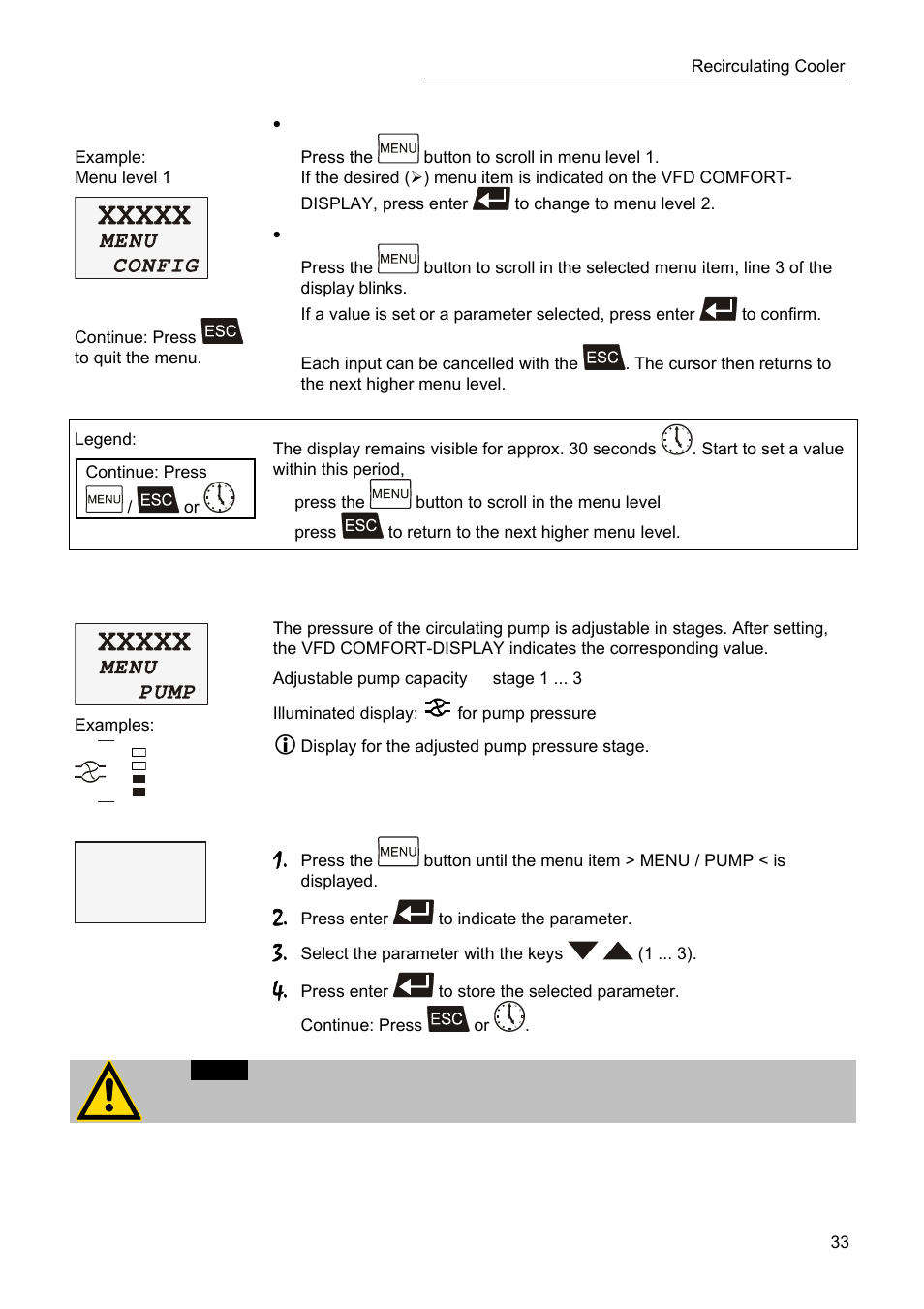 Xxx.x, Menu pump - setting the pump pressure, Pump 2 | JULABO SC 10000w Professional Series Recirculating Coolers User Manual | Page 33 / 77