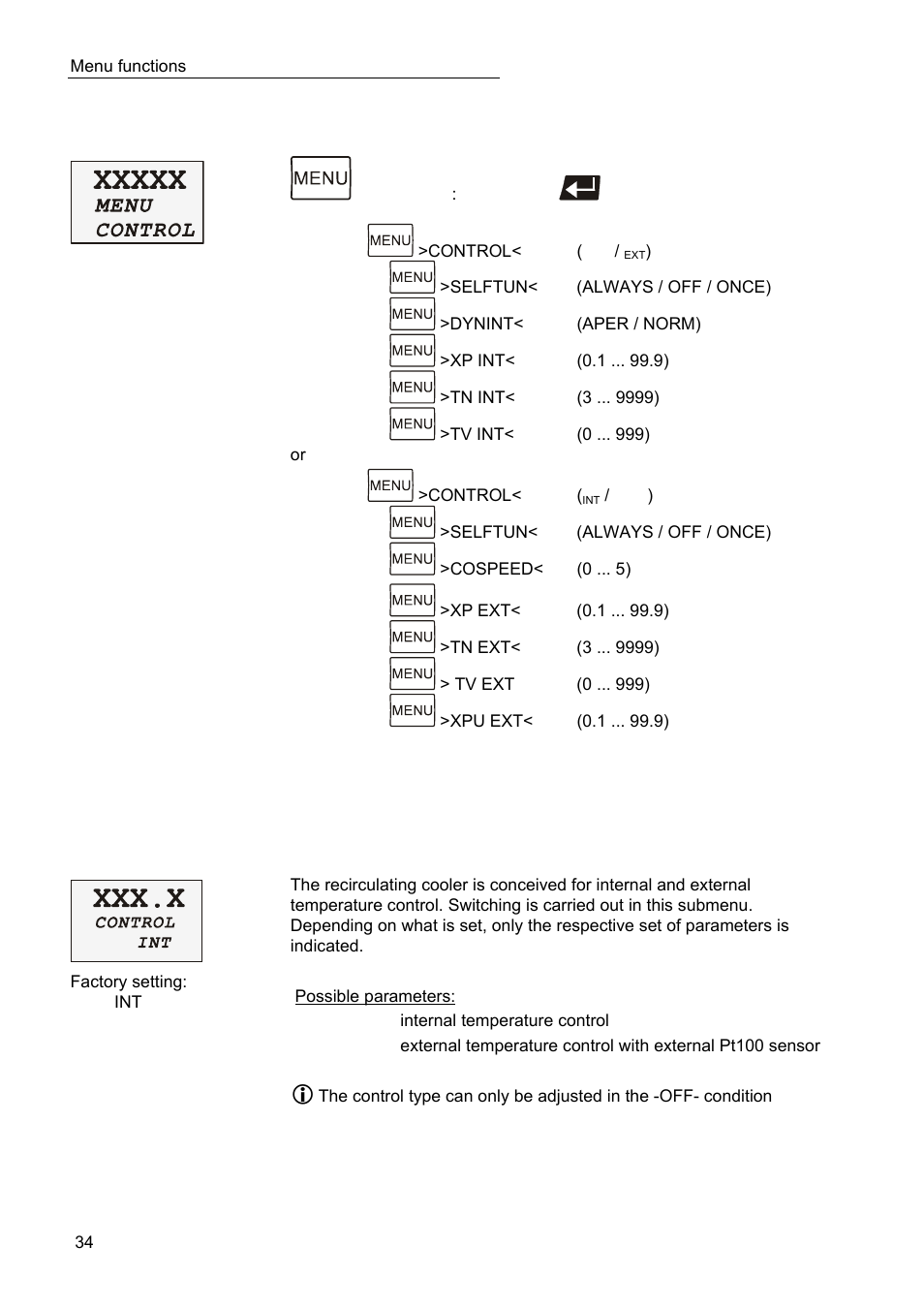 Menu control – control parameters | JULABO SC 10000w Professional Series Recirculating Coolers User Manual | Page 34 / 77