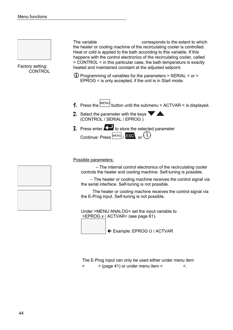 Actvar control, Actvar serial, Actvar eprog | JULABO SC 10000w Professional Series Recirculating Coolers User Manual | Page 44 / 77