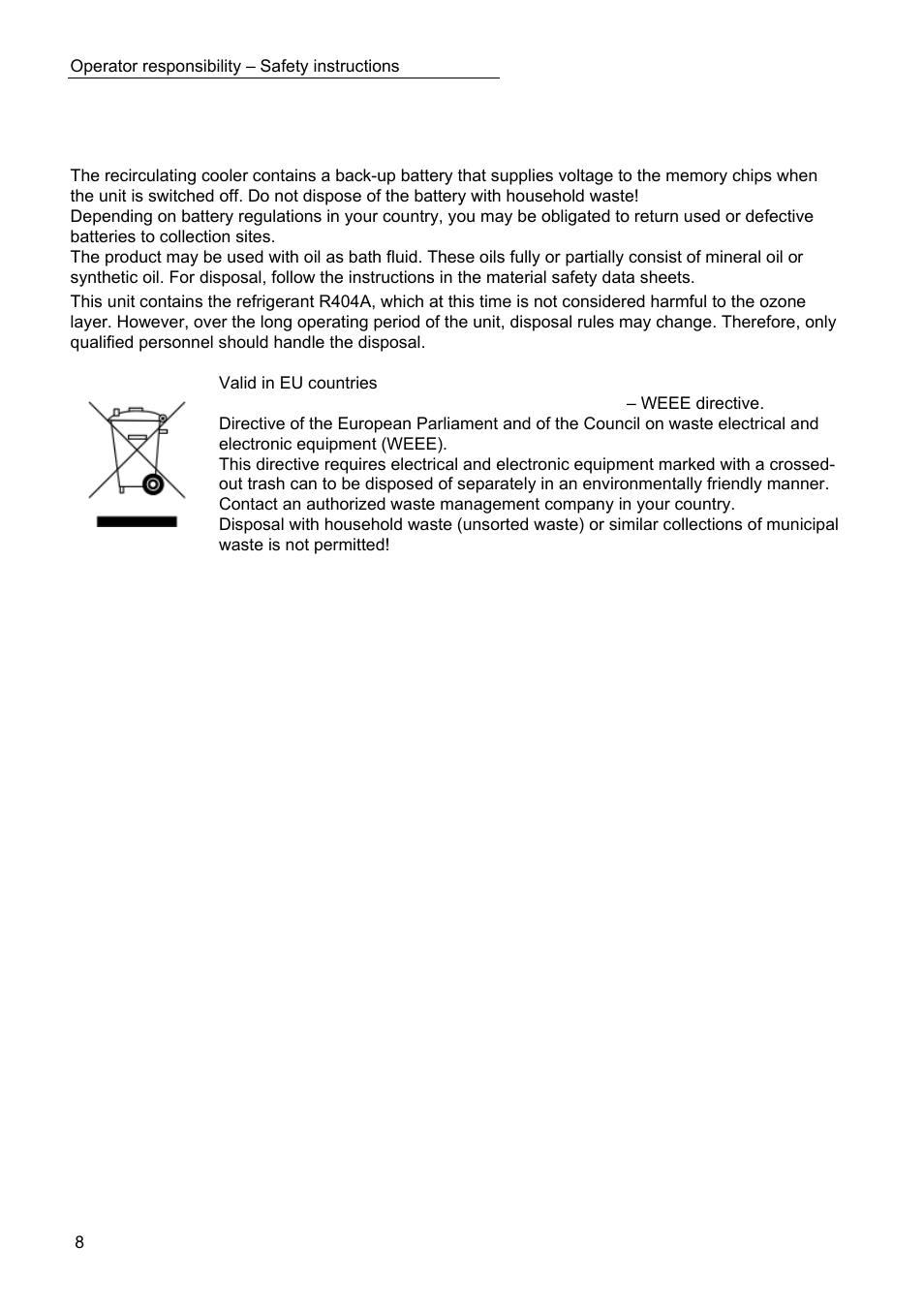 Disposal | JULABO SC 10000w Professional Series Recirculating Coolers User Manual | Page 8 / 77