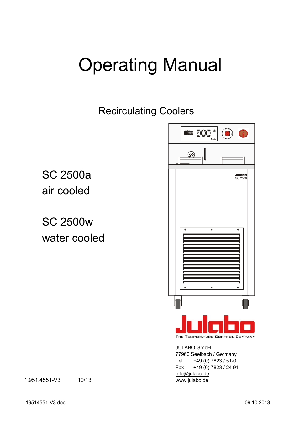 JULABO SC 2500w Eco-Series Recirculating Coolers User Manual | 48 pages