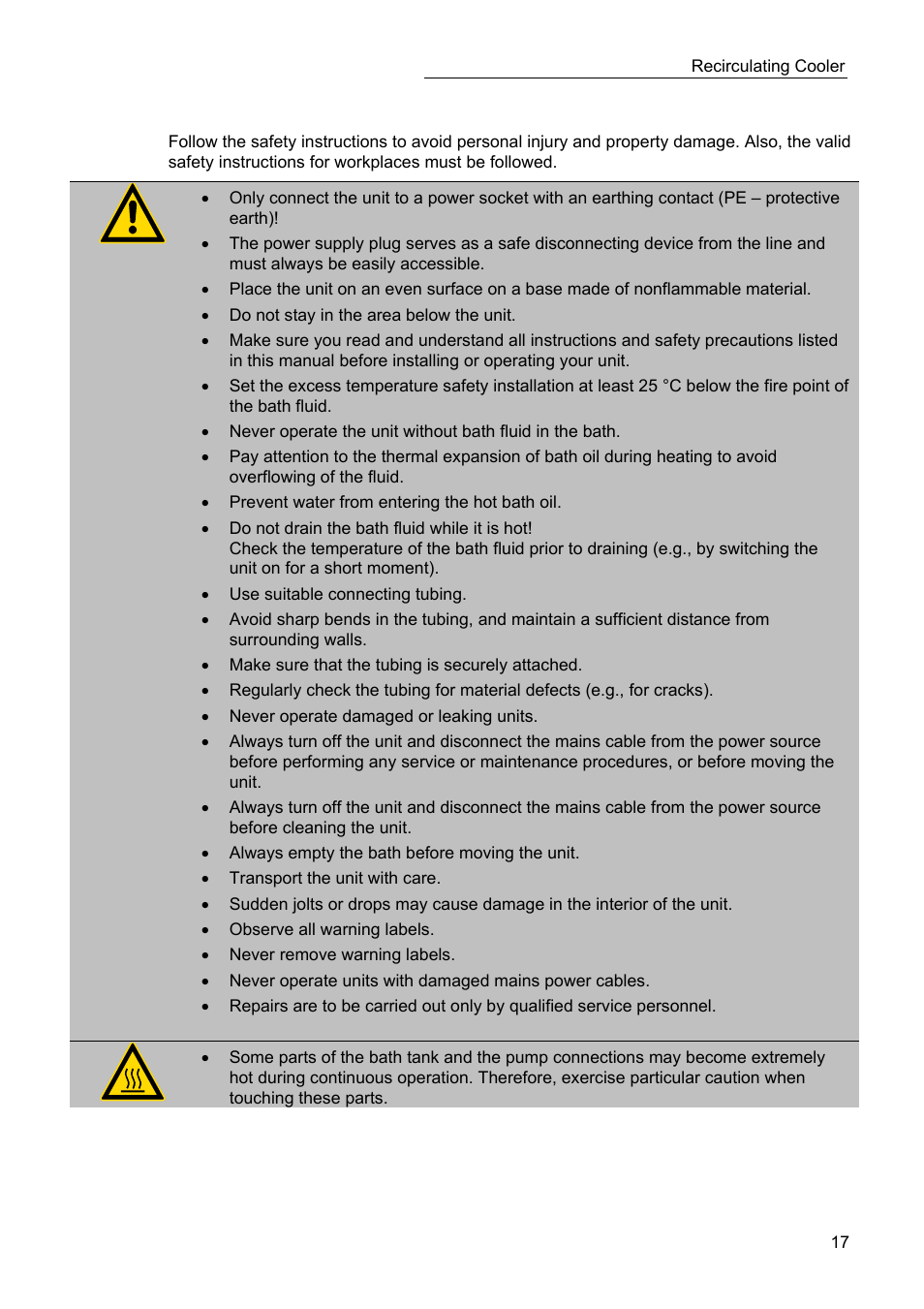 Safety instructions | JULABO SC 2500w Eco-Series Recirculating Coolers User Manual | Page 17 / 48