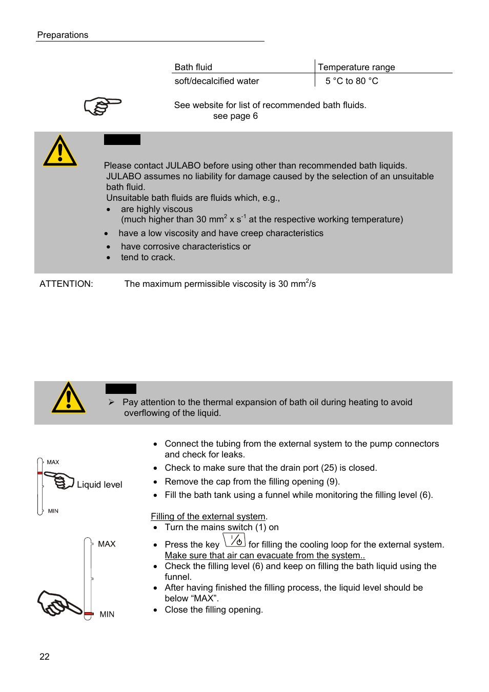 Filling | JULABO SC 2500w Eco-Series Recirculating Coolers User Manual | Page 22 / 48