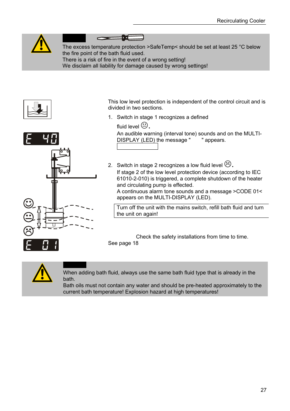Early warning system, low level protection | JULABO SC 2500w Eco-Series Recirculating Coolers User Manual | Page 27 / 48