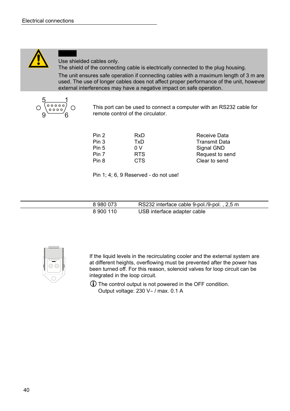 Electrical connections | JULABO SC 2500w Eco-Series Recirculating Coolers User Manual | Page 40 / 48