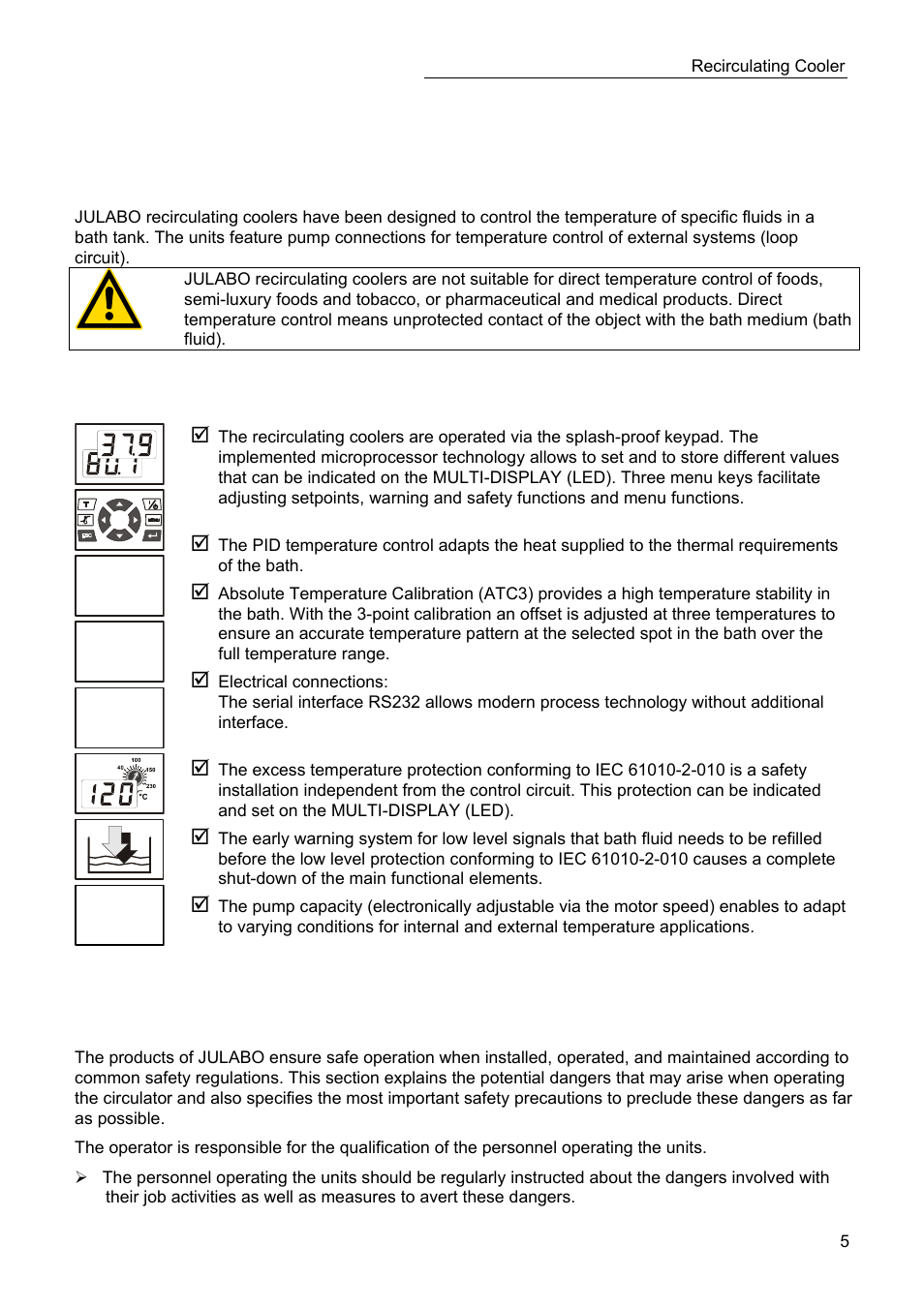 Pid2, Pump, Operating manual 1. intended use | Rs232, Operator responsibility – safety instructions | JULABO SC 2500w Eco-Series Recirculating Coolers User Manual | Page 5 / 48