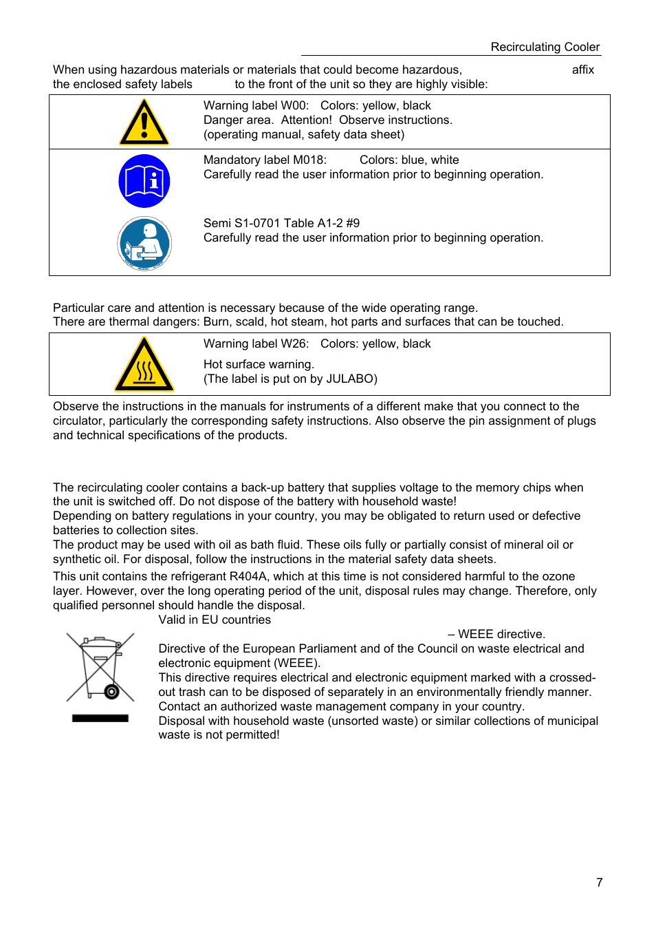 Disposal | JULABO SC 2500w Eco-Series Recirculating Coolers User Manual | Page 7 / 48