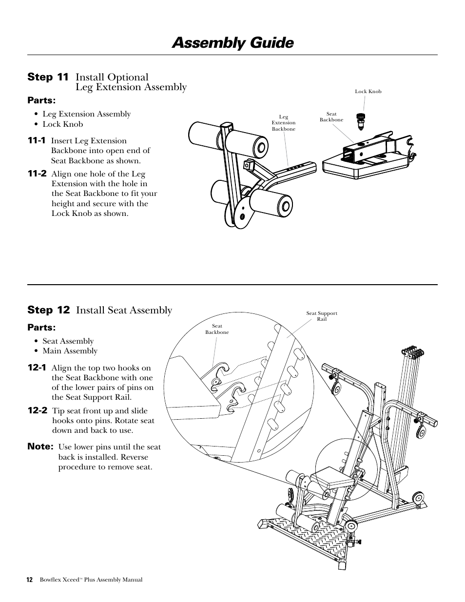 Assembly guide, Step 12 .....install.seat.assembly | Bowflex Xceed Plus User Manual | Page 14 / 20