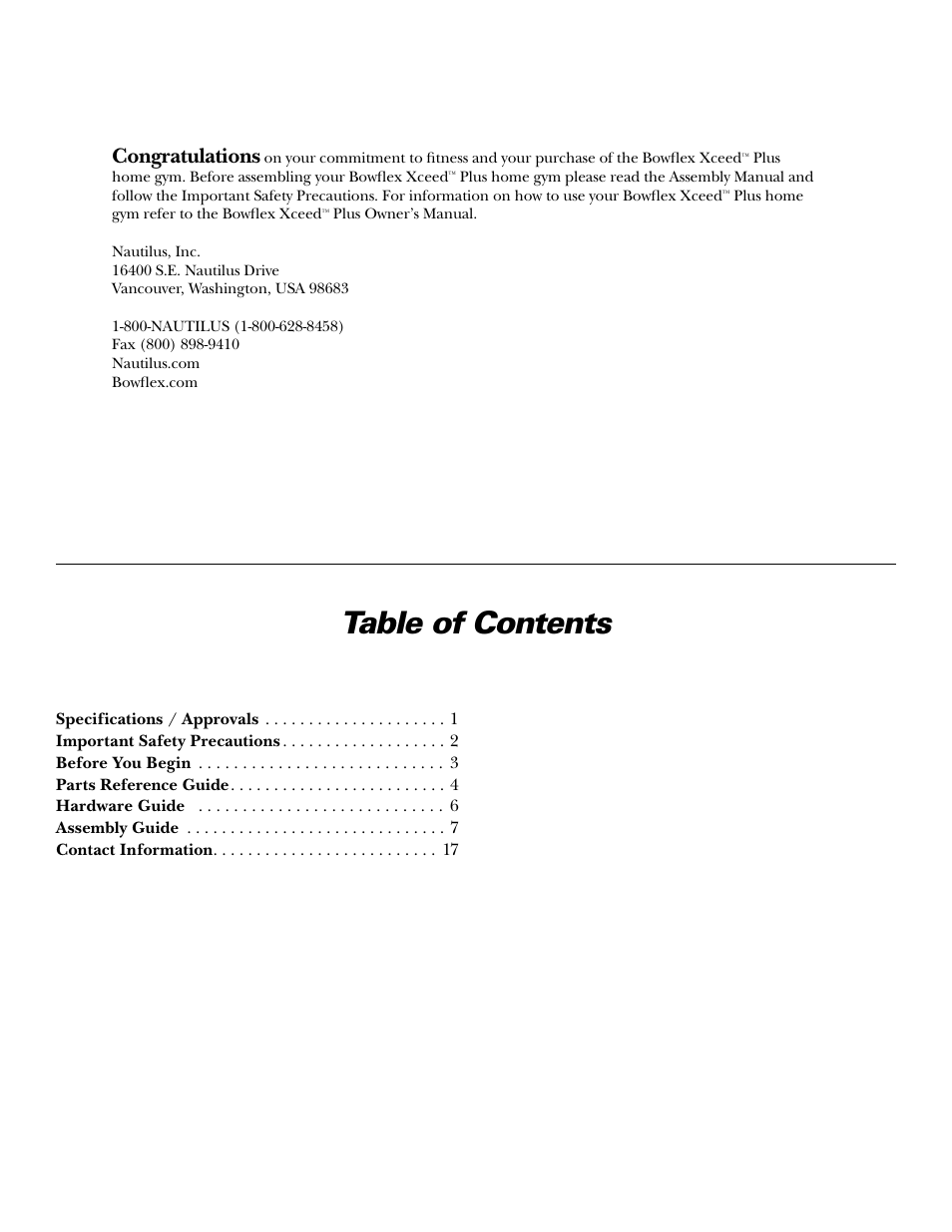 Bowflex Xceed Plus User Manual | Page 2 / 20