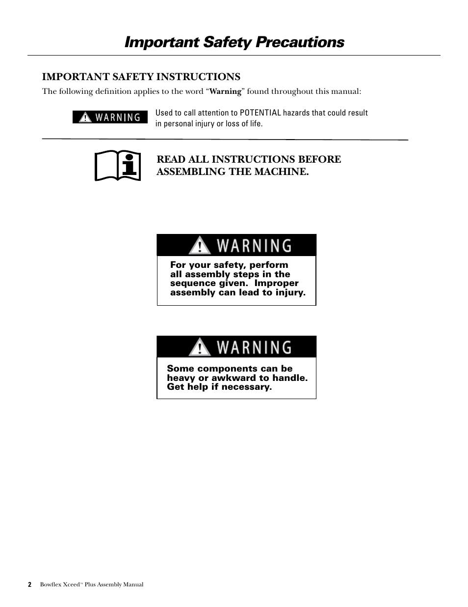 Important safety precautions | Bowflex Xceed Plus User Manual | Page 4 / 20