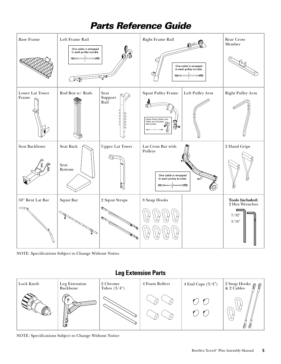 Parts reference guide, Leg extension parts | Bowflex Xceed Plus User Manual | Page 7 / 20
