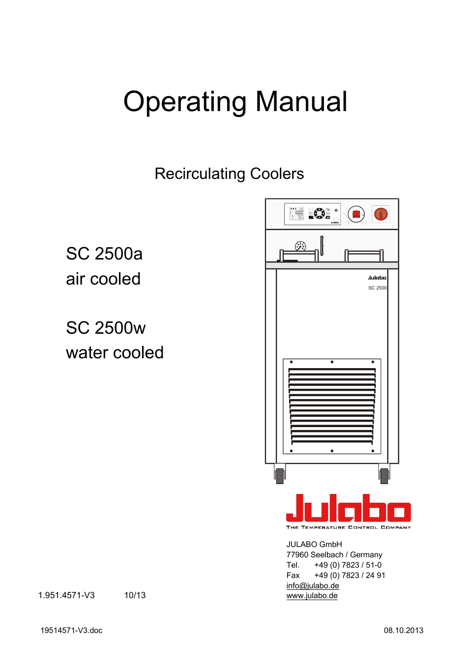 JULABO SC 2500w Professional Series Recirculating Coolers User Manual | 73 pages