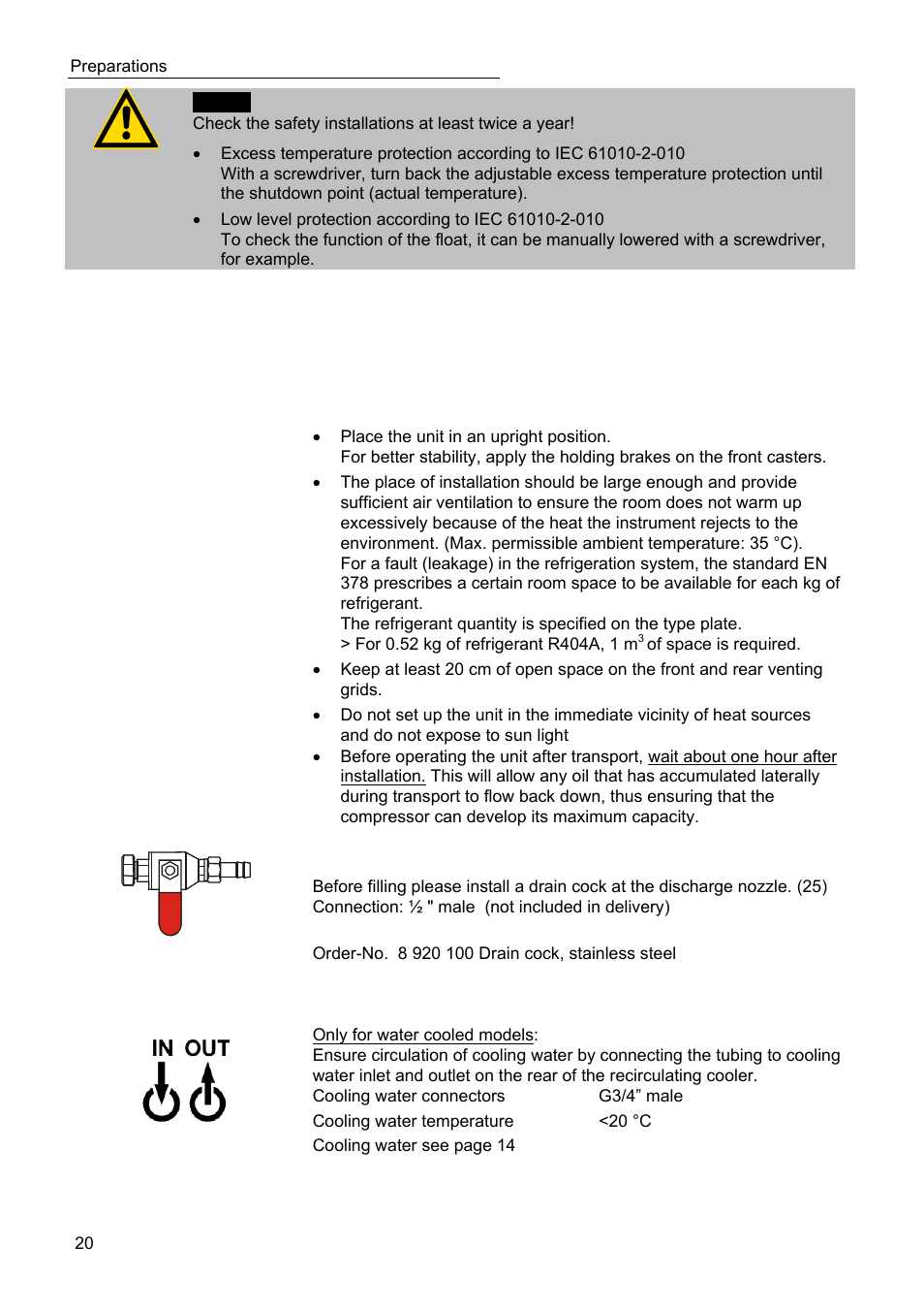 Preparations, Installation | JULABO SC 2500w Professional Series Recirculating Coolers User Manual | Page 20 / 73
