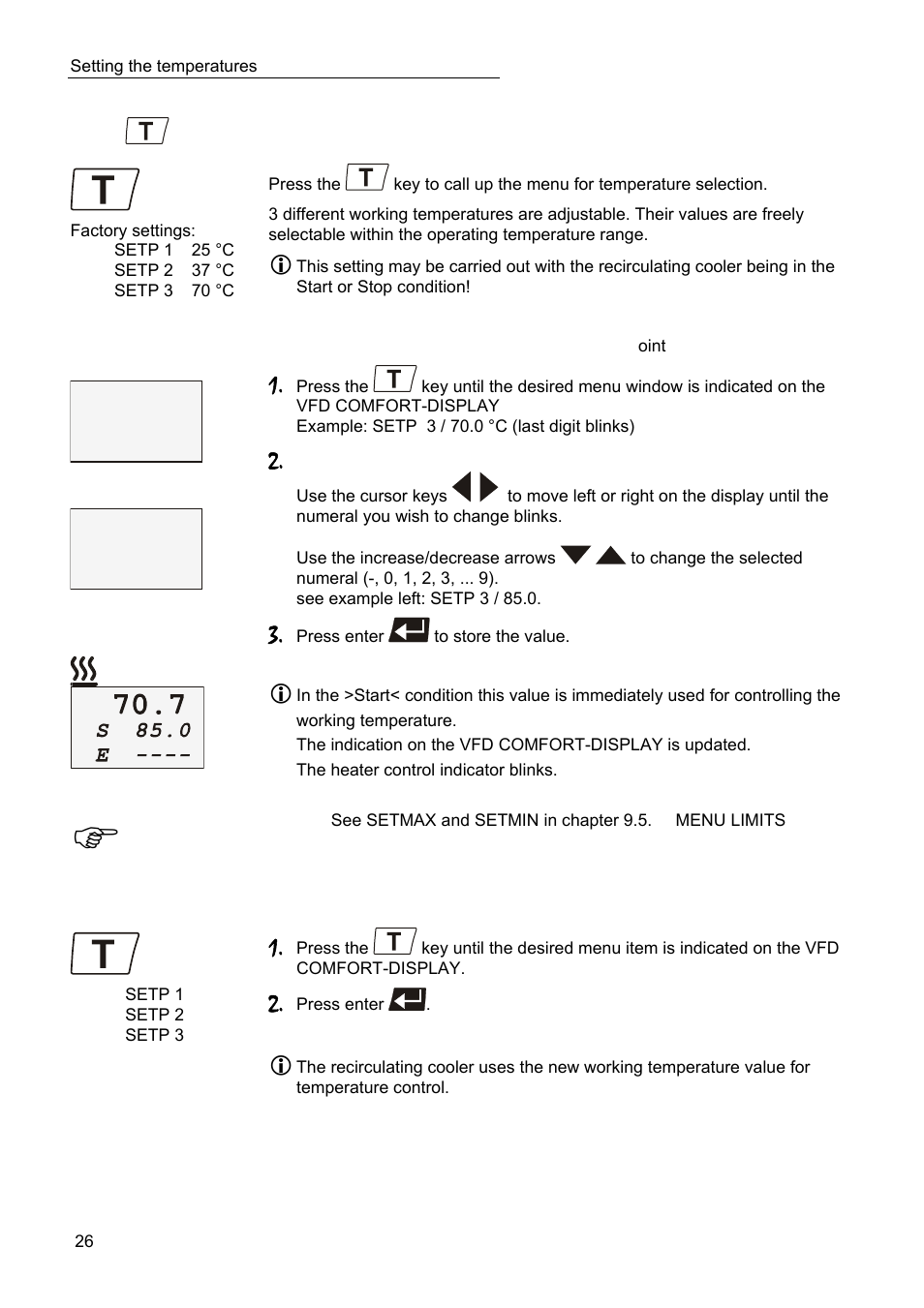 Setting the temperatures | JULABO SC 2500w Professional Series Recirculating Coolers User Manual | Page 26 / 73