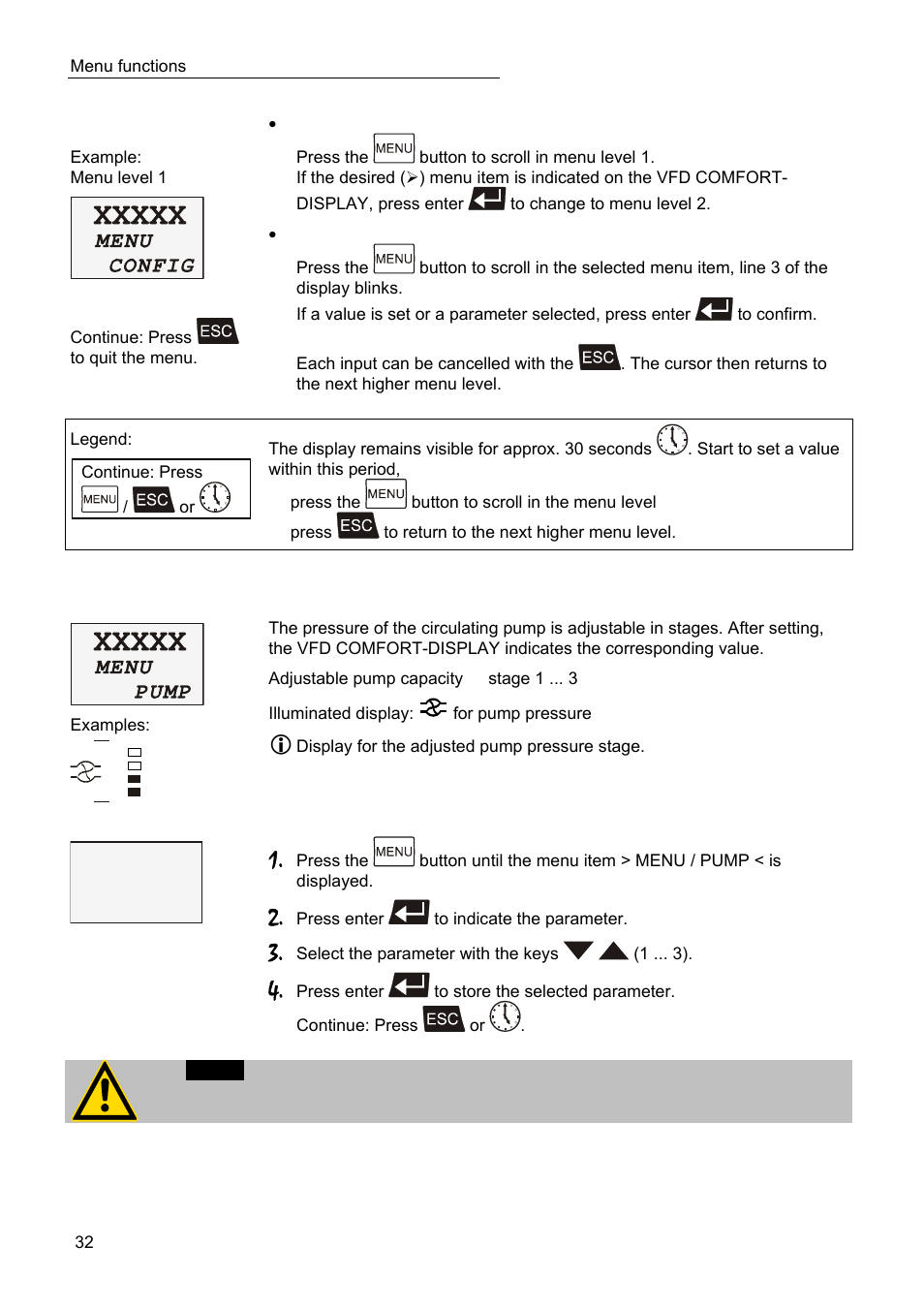 Xxx.x, Menu pump - setting the pump pressure, Pump 2 | JULABO SC 2500w Professional Series Recirculating Coolers User Manual | Page 32 / 73