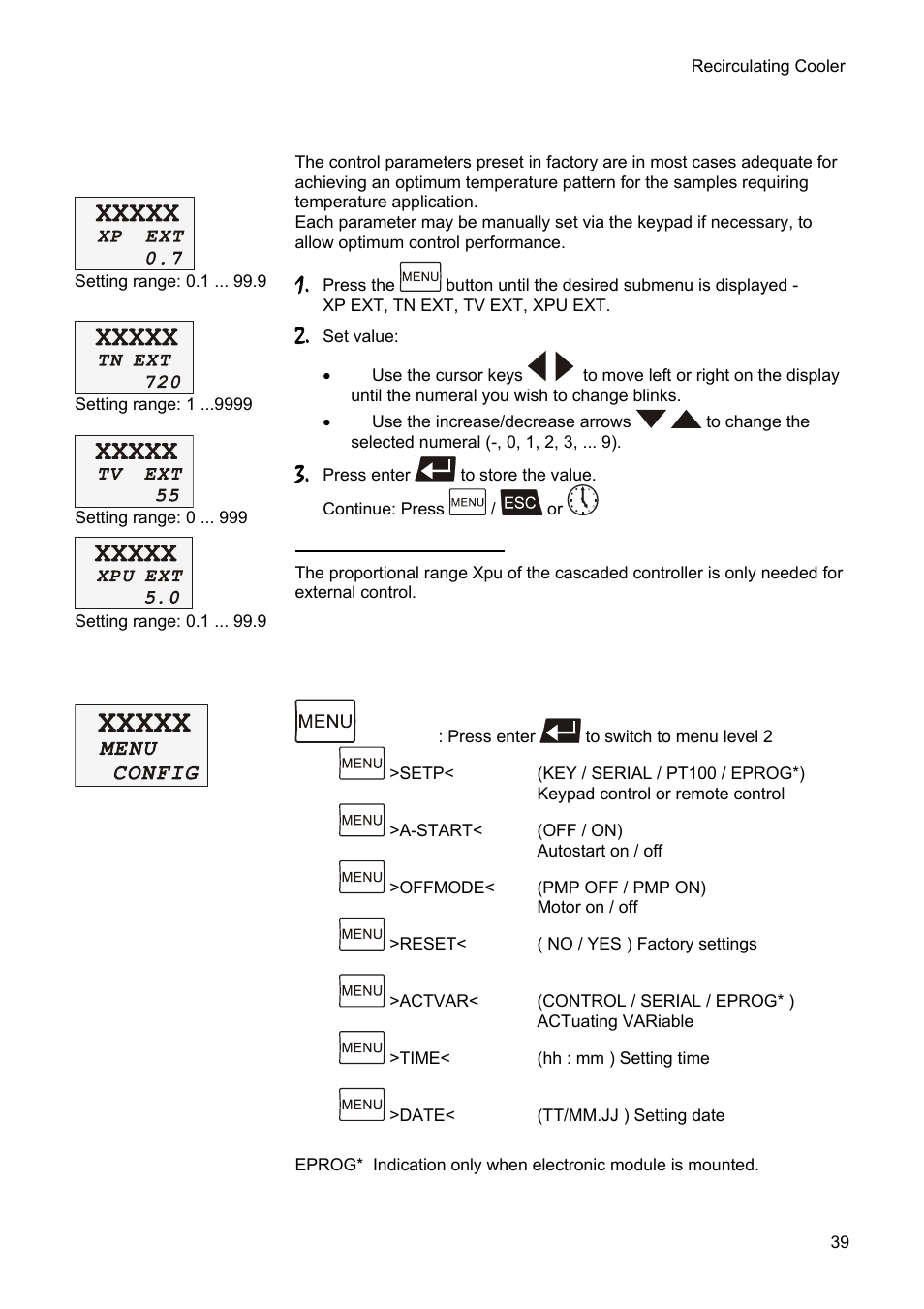 Menu config - configuration | JULABO SC 2500w Professional Series Recirculating Coolers User Manual | Page 39 / 73