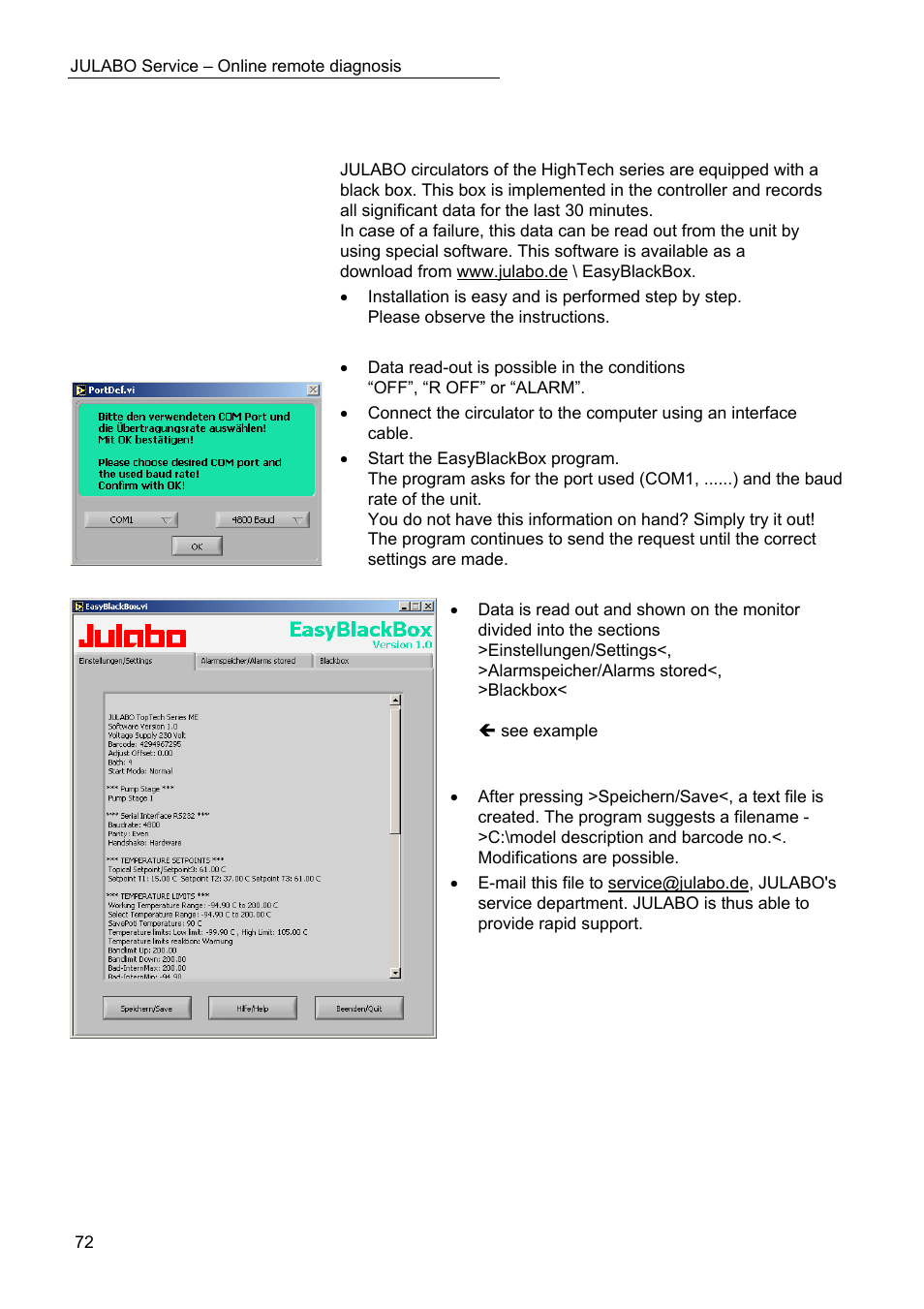 Julabo service – online remote diagnosis | JULABO SC 2500w Professional Series Recirculating Coolers User Manual | Page 72 / 73