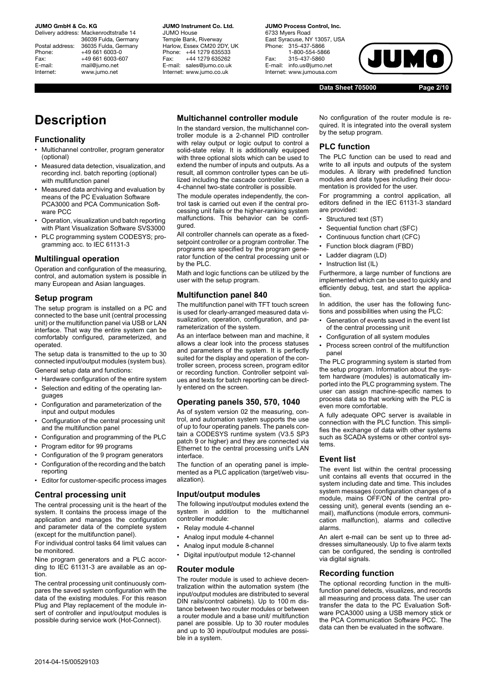 Description | JUMO 705040 mTRON T - Router Module Data Sheet User Manual | Page 2 / 10